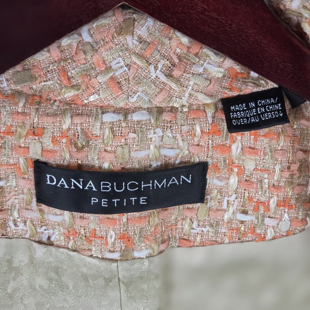 Dana Buchman Petite Pink Boucle Tweed Blazer Jacket Fringe Trim Raw Edge 10P - Picture 5 of 8